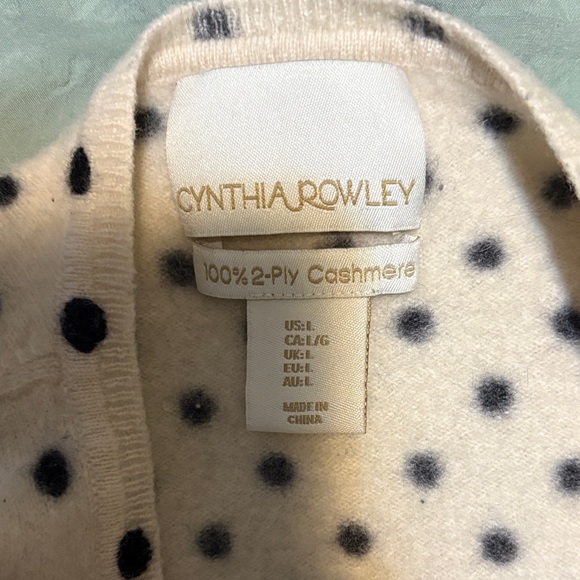 Cynthia Rowley 100% 2-ply Black Polka Dot Cream Cashmere Sweater - Picture 2 of 4